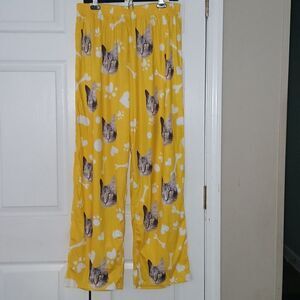 Cat face print yellow white lounge pants pajama bottoms Sz L NWOT